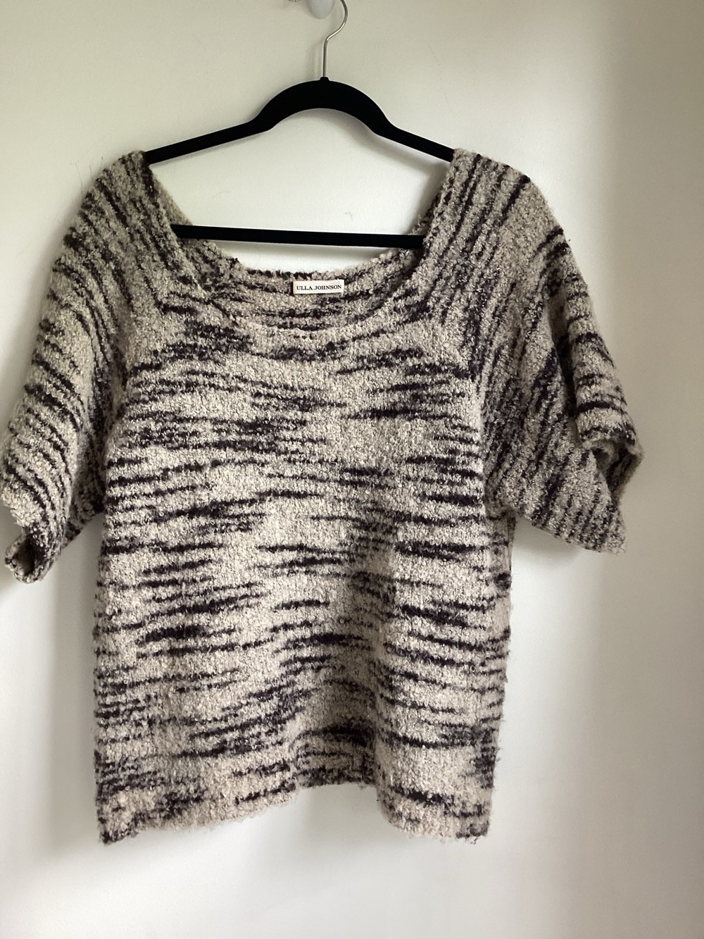 Ulla Johnson Zebra Stripe Boucle Sweater Large Fuzzy Textured Knit Animal Print